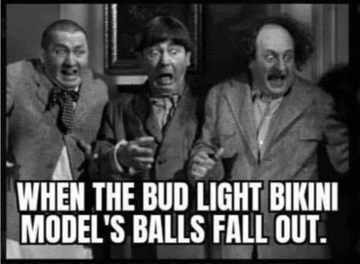 May be an image of 3 people and text that says 'WHEN THE BUD LIGHT BIKINI MODEL 'S BALLS FALL OUT.'